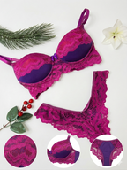 Conjunto Renda Fúcsia e Cetim Roxo